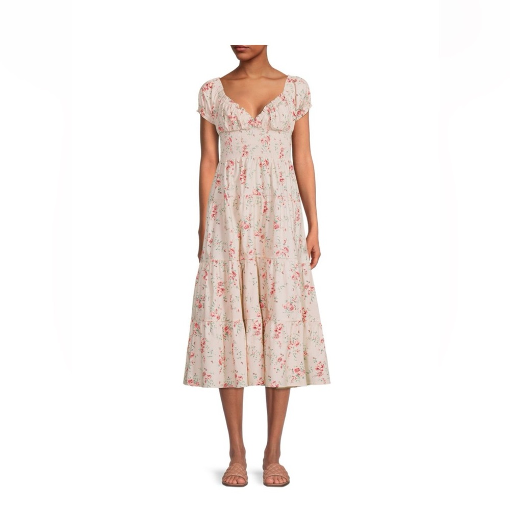 WeWoreWhat Puff Sleeve Dainty Floral Smocked Midi Dress